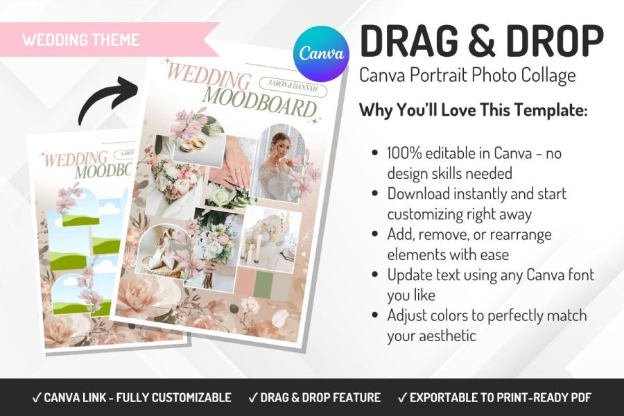 Customizable Wedding Photo Collage Template