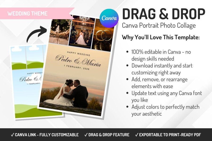Customizable Wedding Photo Collage Template