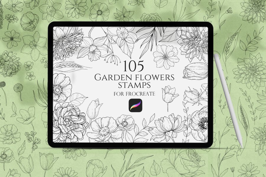 Garden Flowers Procreate Stamp Brushset