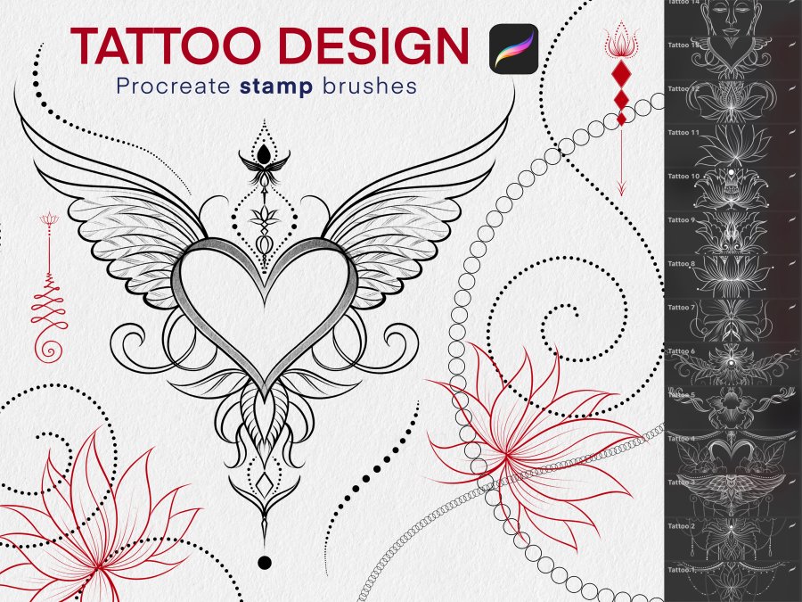 Tattoo Design Stamp Brush Set for Procreate