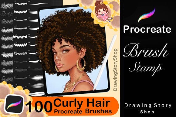 Curly Hair Brush Set for Procreate