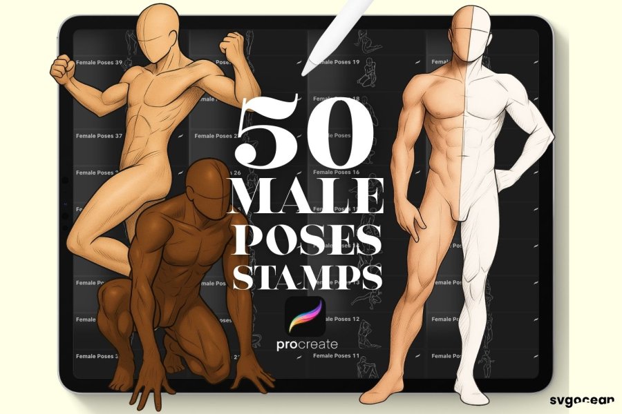 Male Pose Stamp Brushes for Procreate
