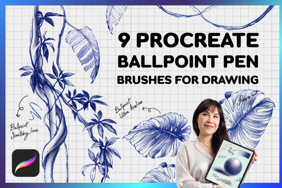 Procreate Ballpoint Pen Brush Set with Textures & Swatches