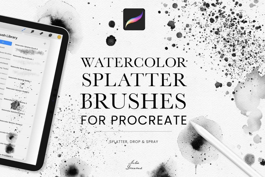 Watercolor Splatter Brushes for Procreate