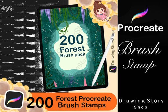 Forest Nature Procreate Brush Set: Trees, Flowers, Leaves & Grass