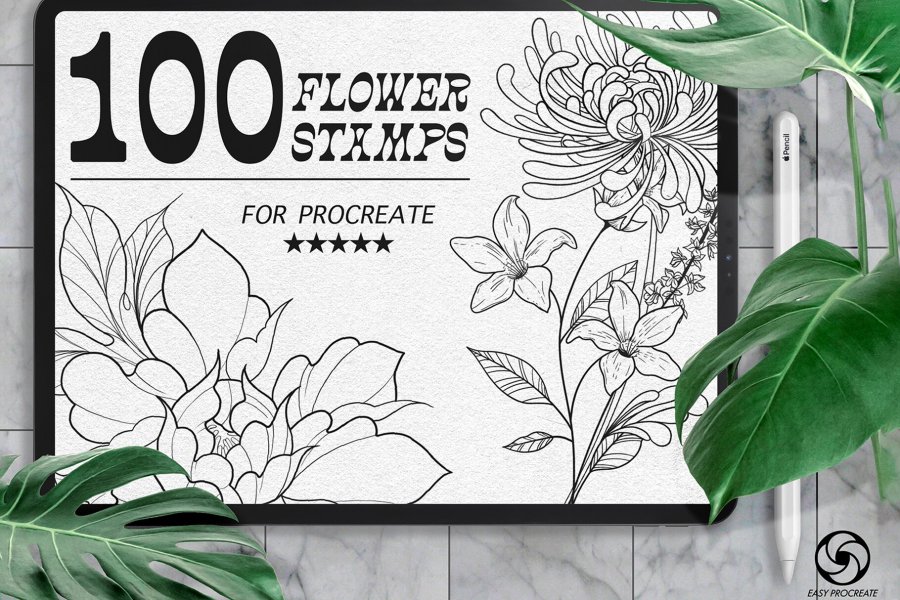 100 Floral & Botanical Stamps for Procreate