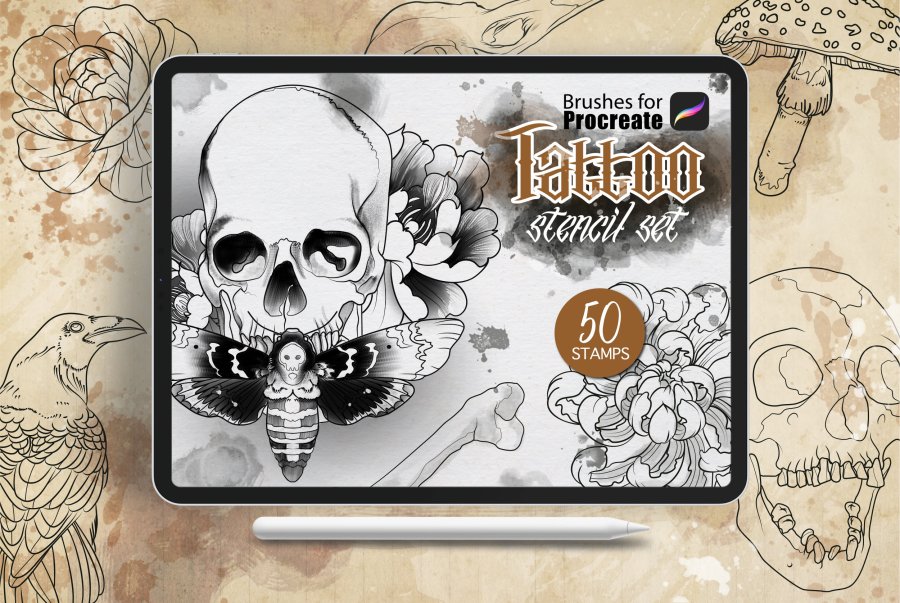 Tattoo Basic Stencil Stamp Brush Set for Procreate