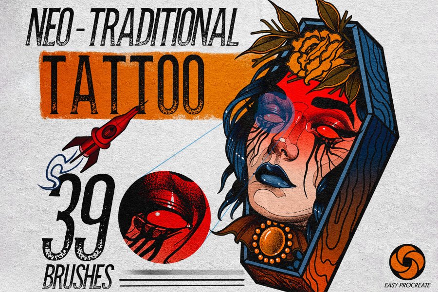 Neo-Traditional Tattoo Brush Set for Procreate