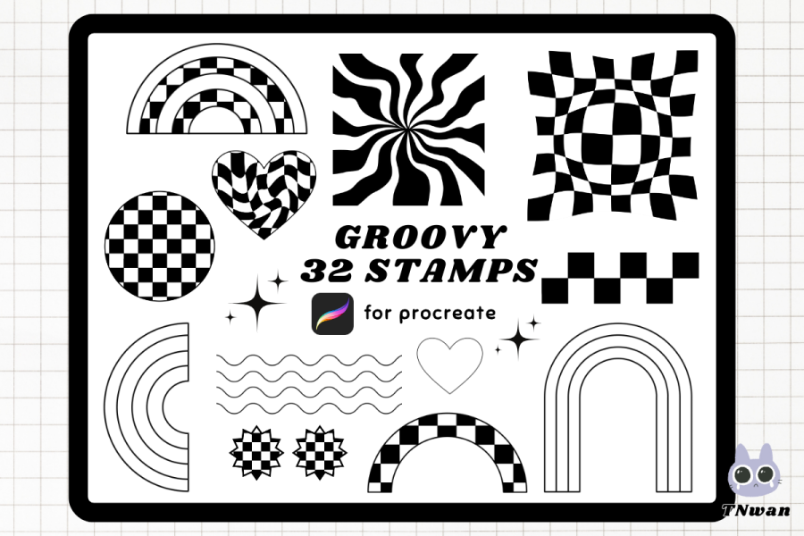 Y2K Groovy Retro Procreate Stamp Brush Set