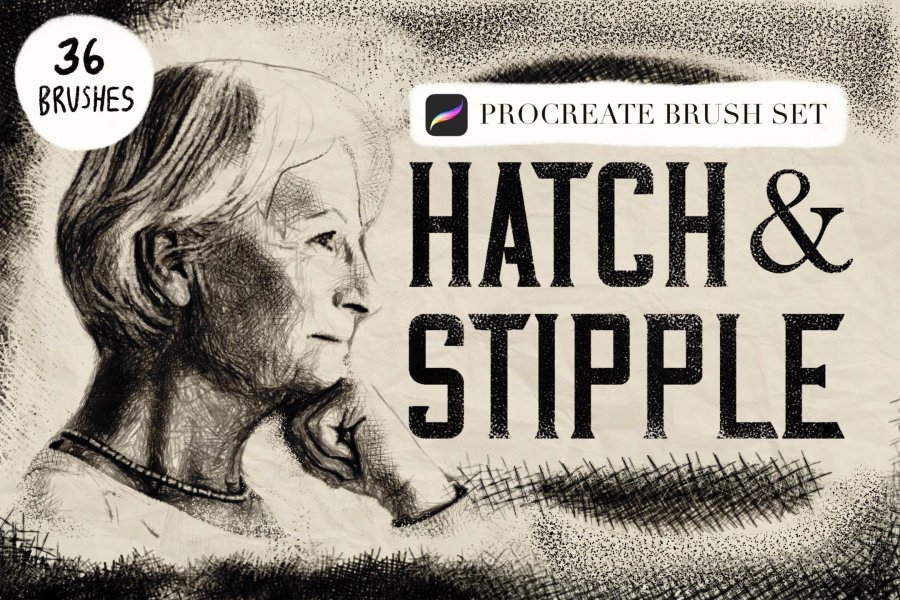 Realistic Hatch & Stipple Brush Set for Procreate