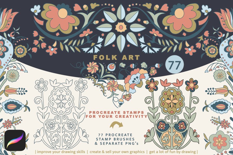 Folk Art Stamp Brush Set for Procreate