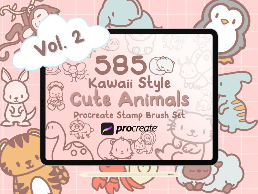 585+ Kawaii Animal Stamp Brushes for Procreate