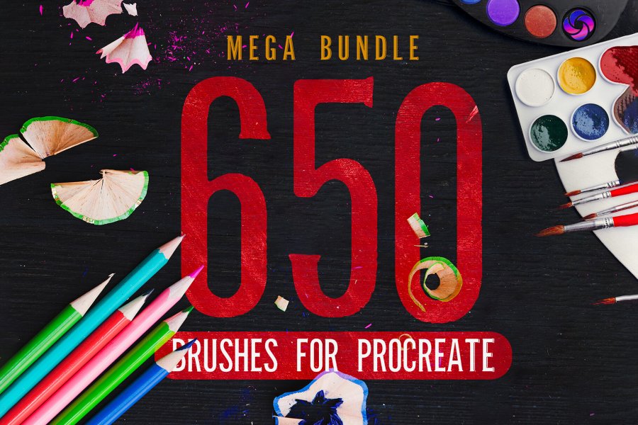 650+ Procreate Brushes & Paper Texture Mega Bundle
