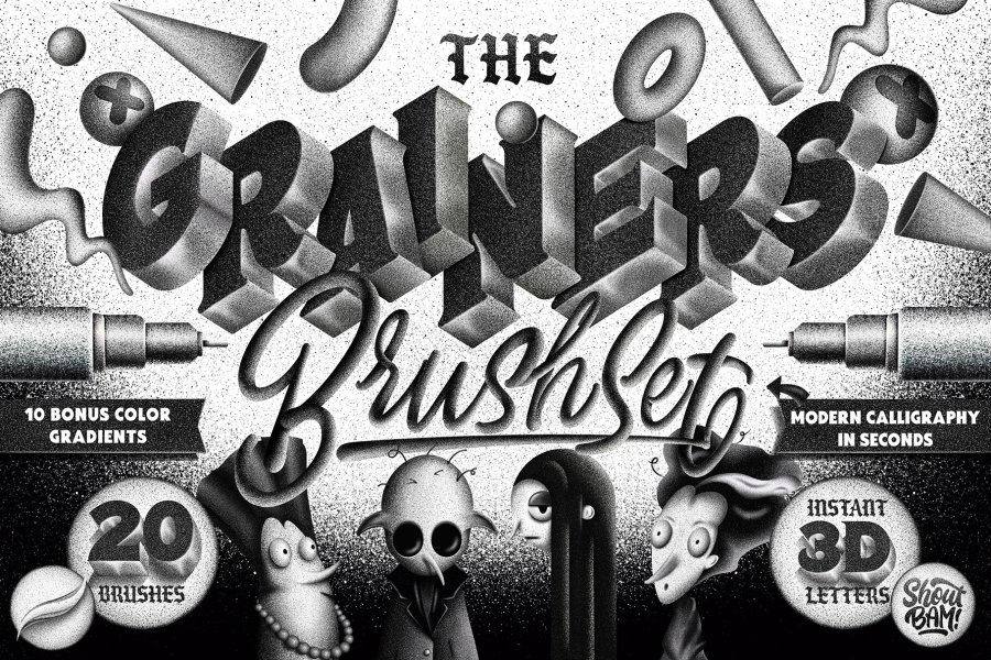 The Grainers Grainy Illustration & 3D Lettering Brush Set