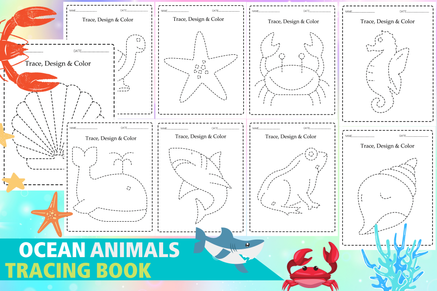 Ocean Animals Picture Tracing and Coloring Book