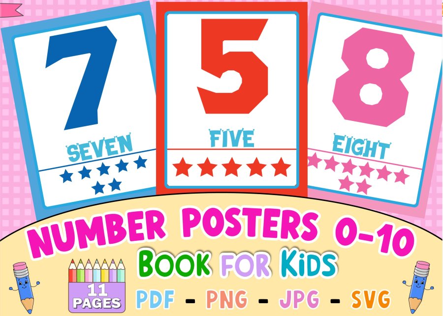 Number Posters 0-10 with Quantity Pictures