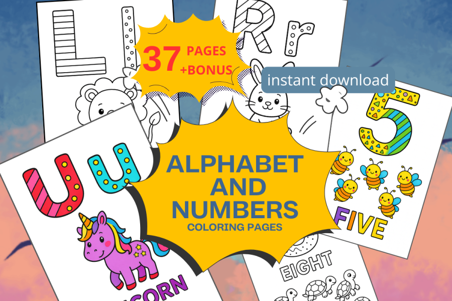 Alphabet & Numbers Coloring Pages Bundle