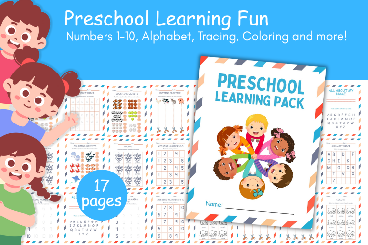 ABC & 123 Learning Worksheets: Tracing, Coloring and Mini Games