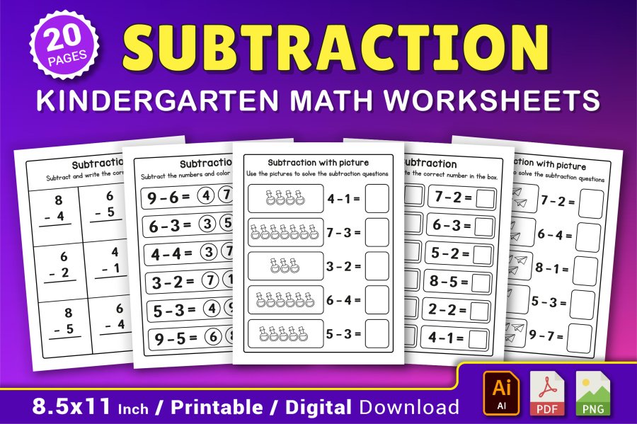 Kindergarten Subtraction Worksheet Workbook