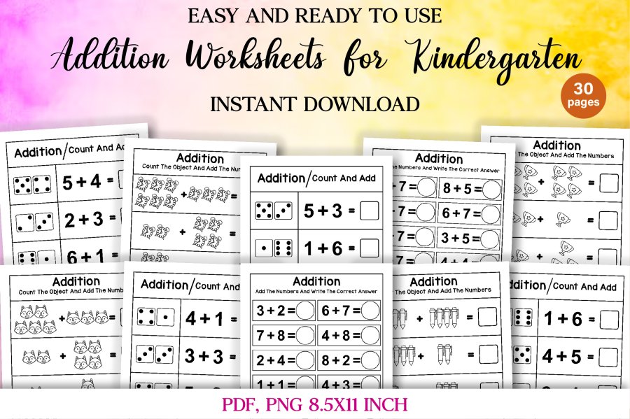 Colorful Addition Worksheet Activity Book