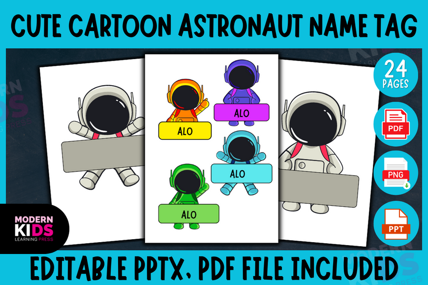 Cute Cartoon Astronaut Editable Name Tags