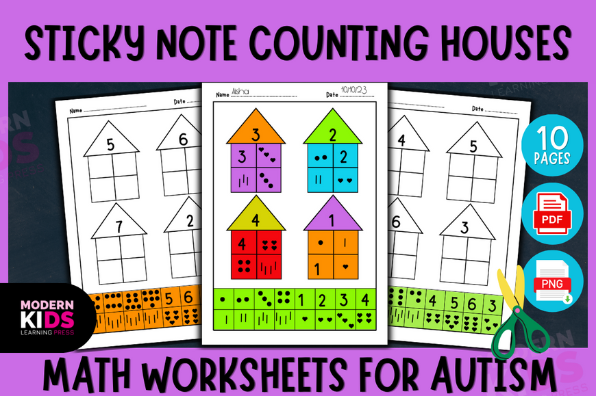 Sticky Note Counting Houses Math Worksheets