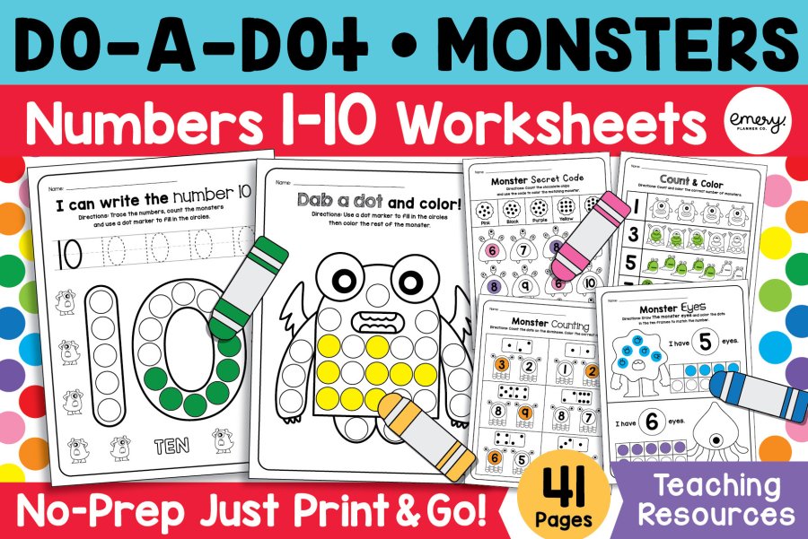 Do-a-Dot Monster Numbers 1-10 Counting Worksheets