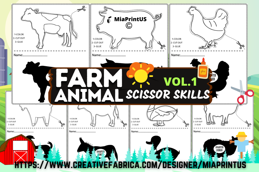 Farm Animals Scissor Skills Cutting Practice Worksheets