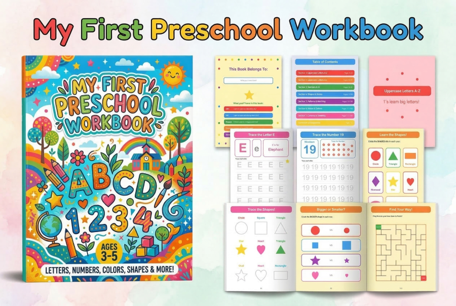 Preschool Skills Workbook: Letters, Numbers, Shapes & Mazes