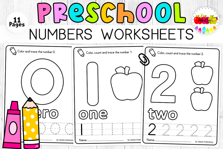 Numbers 0-10 Trace, Count & Color Worksheets