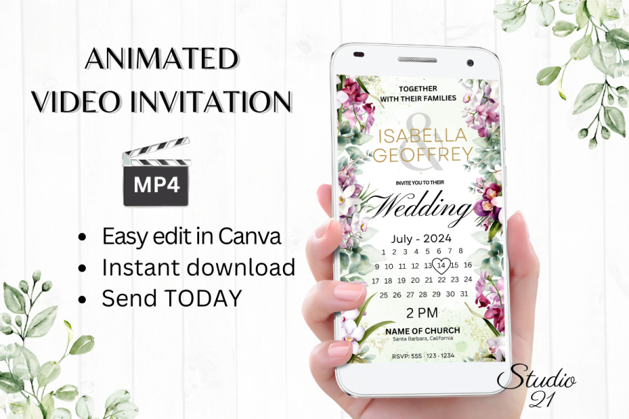 Animated Orchid Wedding Evite Template