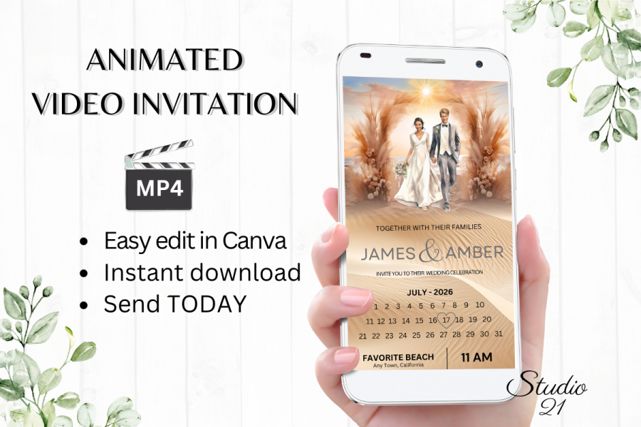 Digital Beach Wedding Video Invitation