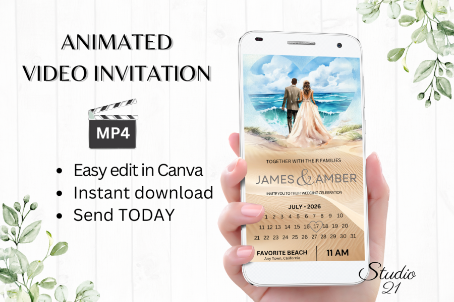 Digital Beach Wedding Invite Template
