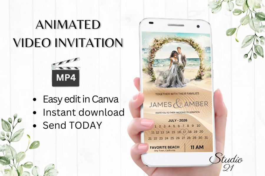 Digital Beach Wedding Invitation