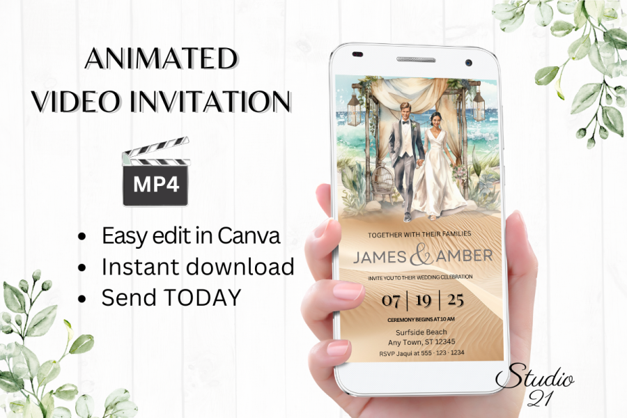 Digital Beach Wedding Video Invite