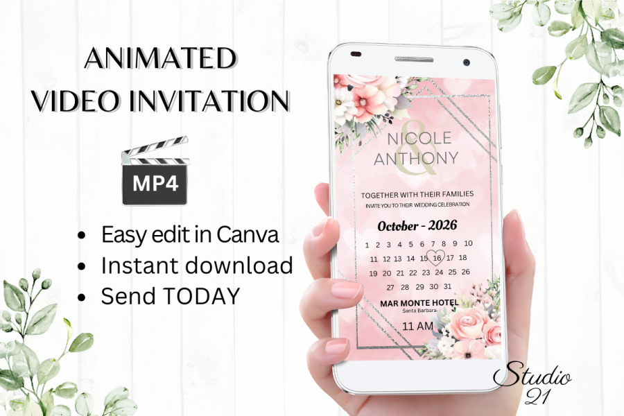 Digital Pink Roses Wedding Invite
