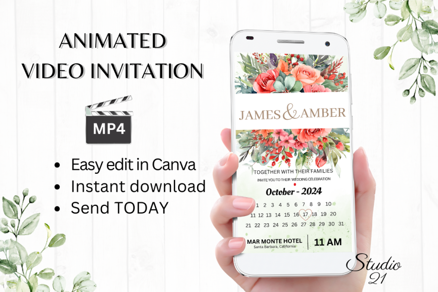 Animated Floral Wedding Invitation Template