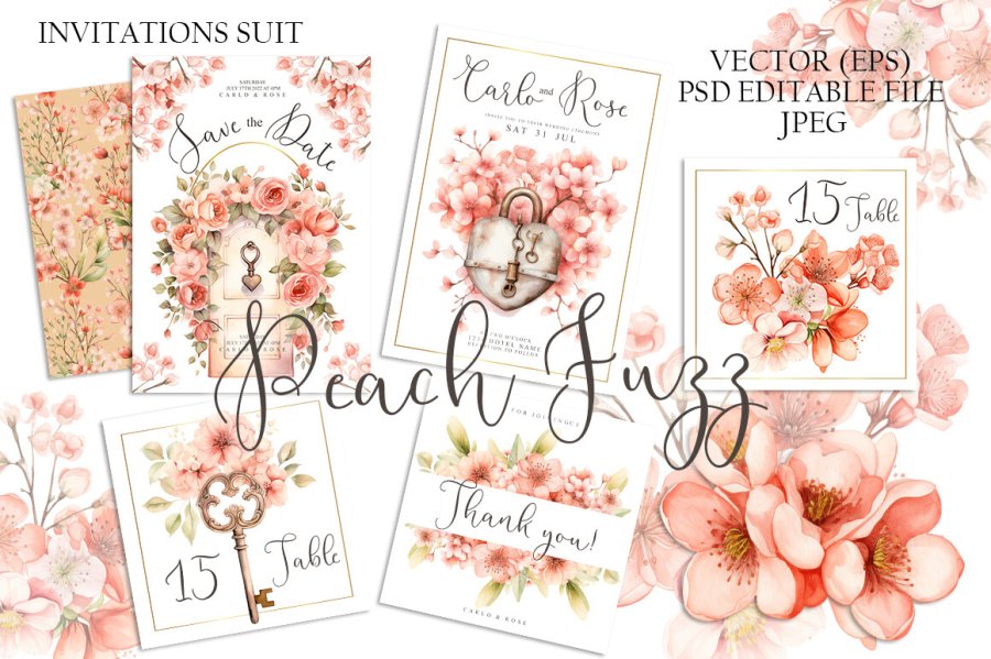 Elegant Floral Wedding Invitations Set