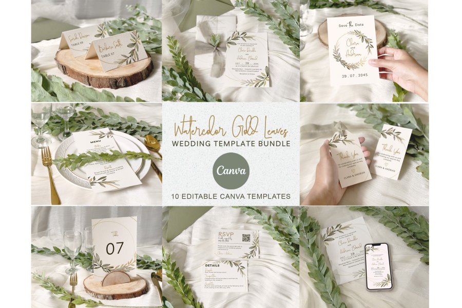 Elegant Watercolor Wedding Invitation Suite