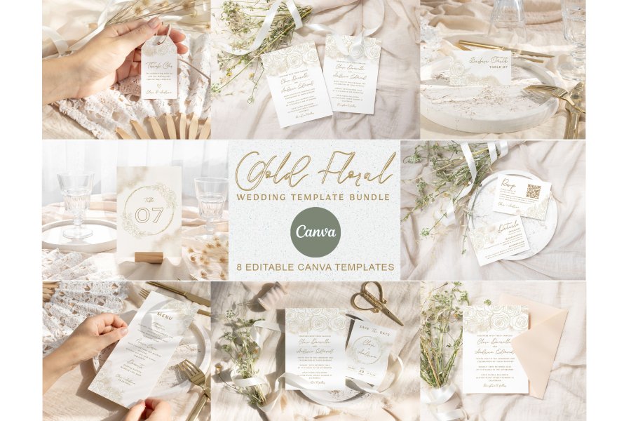 Elegant Gold Floral Wedding Invitations