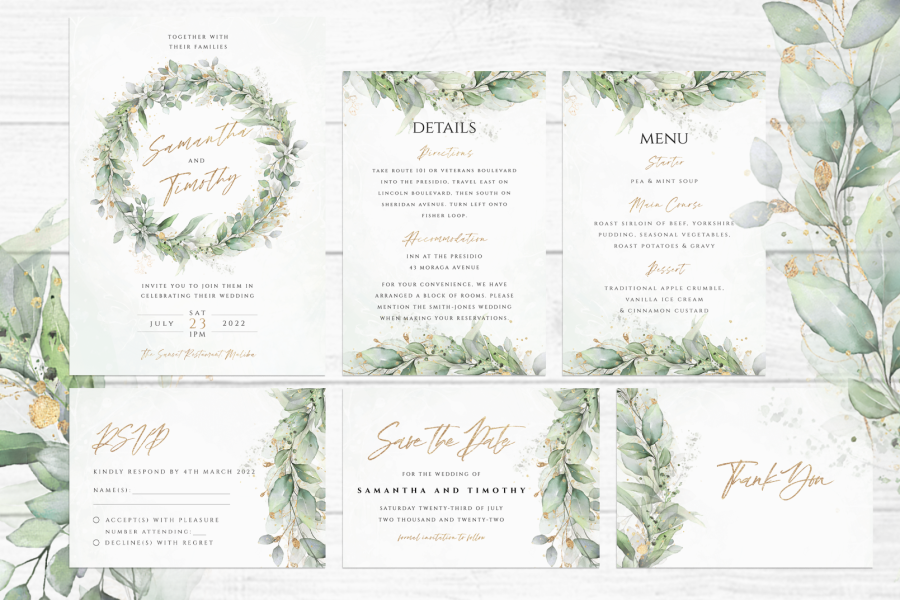 Eucalyptus Watercolor Wedding Stationery Set