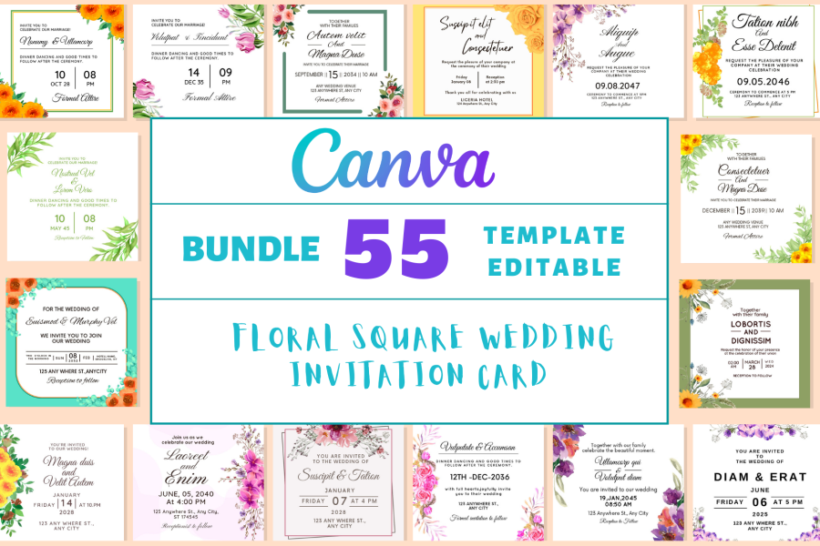 Editable Floral Wedding Invitation Cards