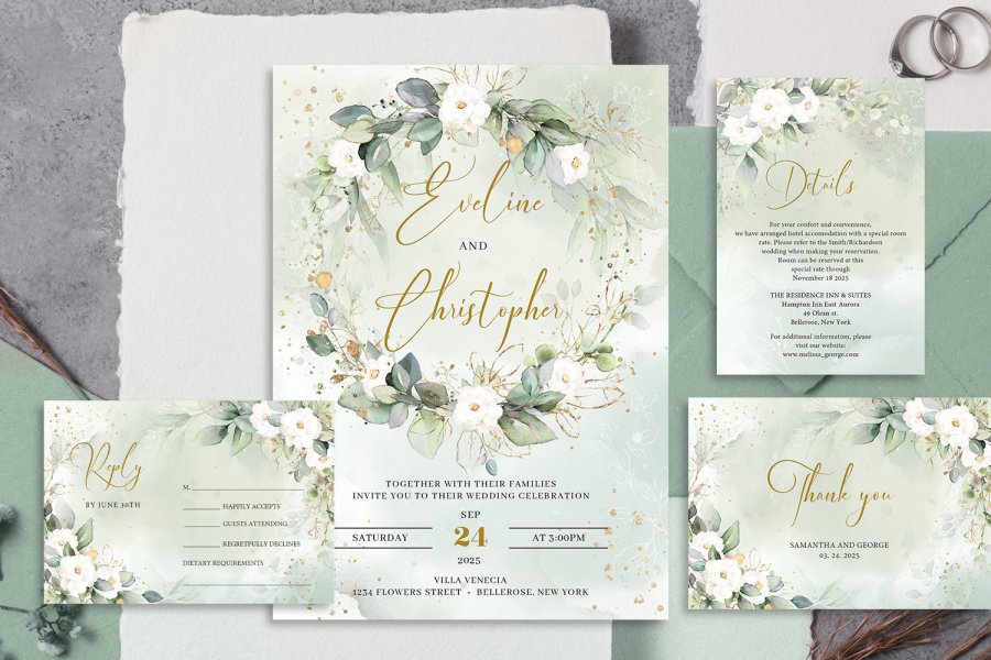Elegant Greenery Wedding Invitation Suite