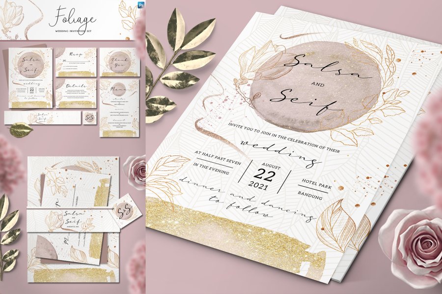 Elegant Foliage Wedding Invitations