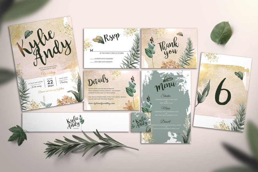 Elegant Foliage Invitation Suite