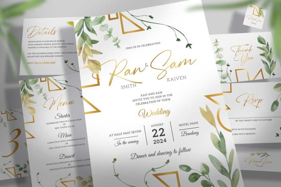 Geometric Wedding Invitation Cards Set