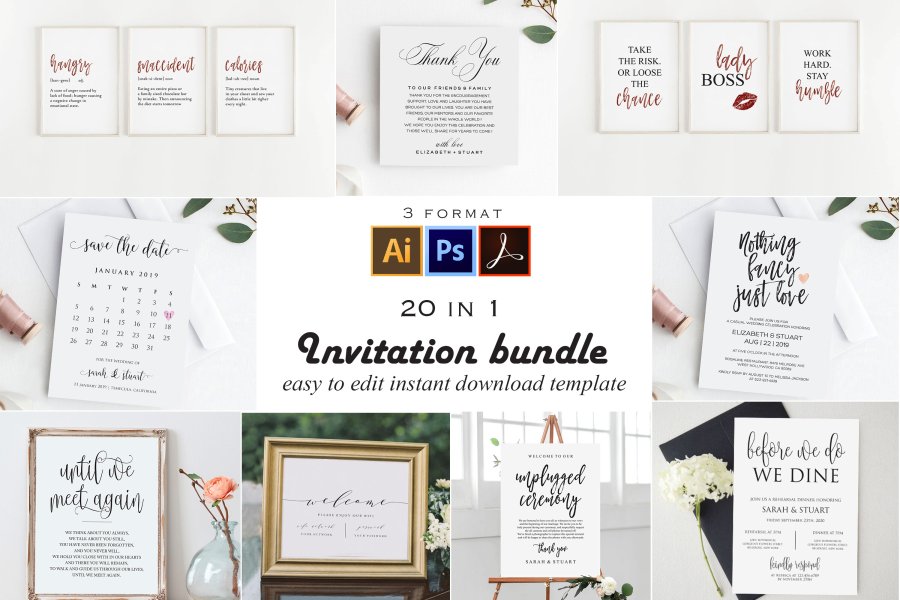 High-Res Wedding Invitation Template Set
