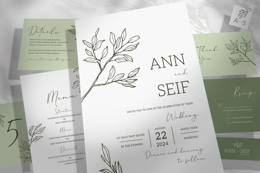 Elegant Foliage Wedding Invitation Set