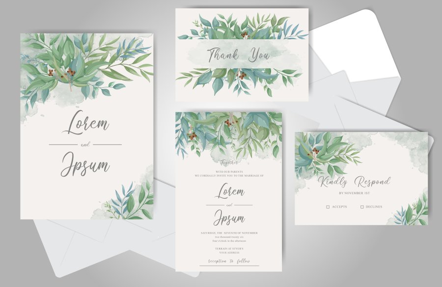 Customizable Greenery Wedding Invitation Set