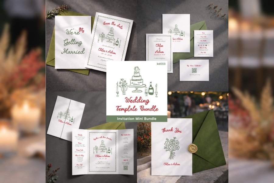 Whimsical Hand-Drawn Wedding Invitation Set